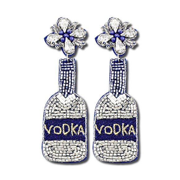Vodka Bottle Crystal Glass Seed Beaded Earrings - Picture 2 of 2